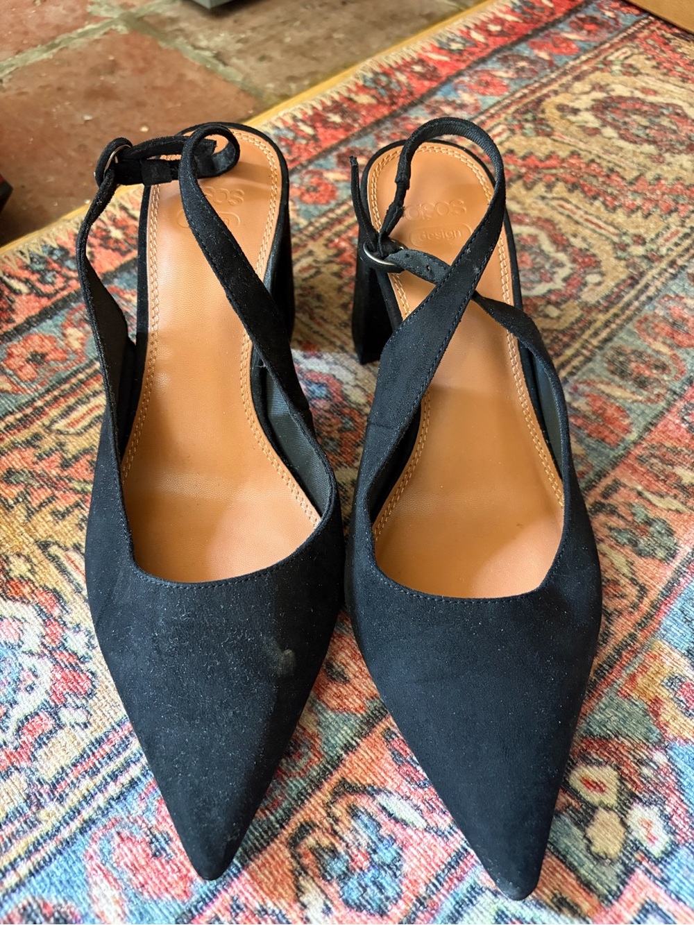 ASOS Black Pointed-Toe Crisscross Slingback Heels